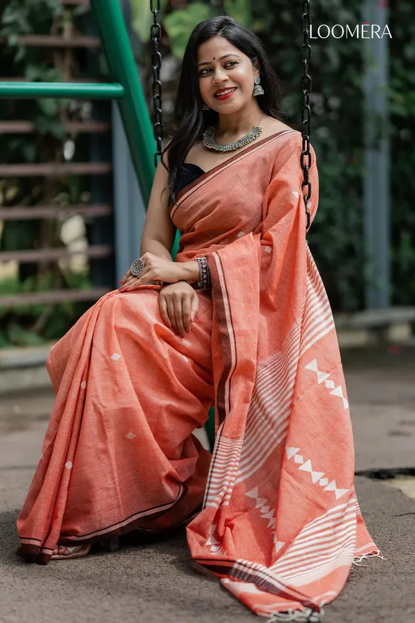 Peach_Bengal_Handloom_Saree