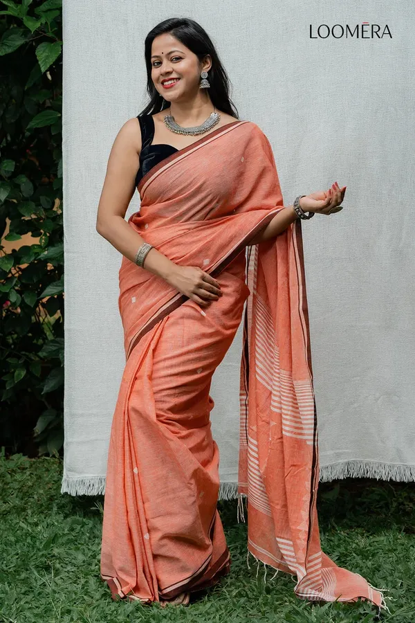 Peach_Bengal_Handloom_Saree