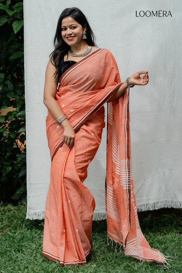 Peach_Bengal_Handloom_Saree