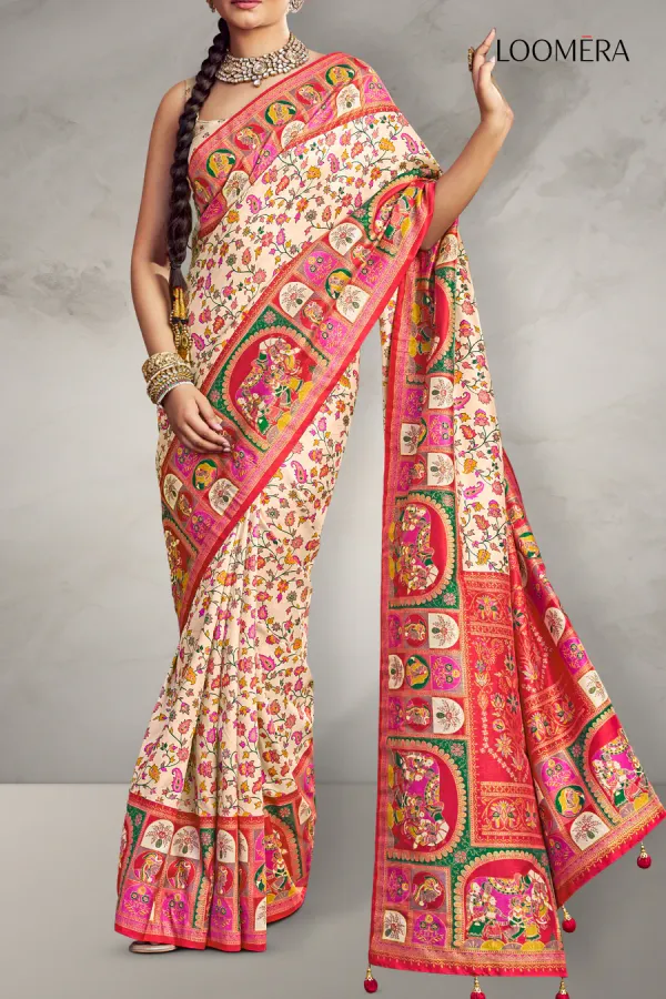 Peach_Soft_Silk_Saree_with_Floral_Prints