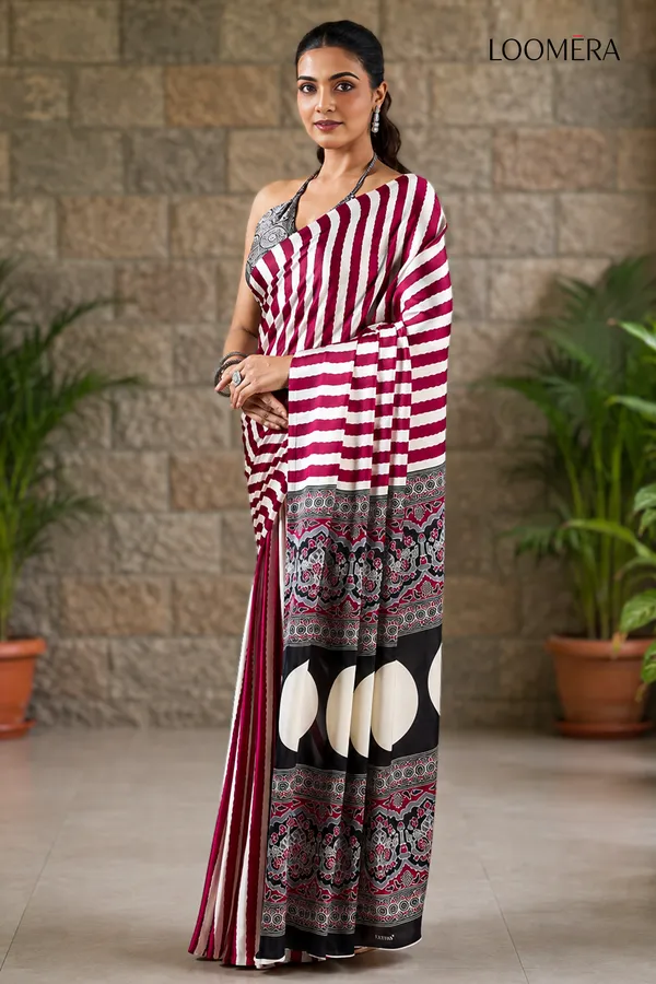 Premium_Red_and_White_Striped_Saree_with_Ajrakh_Pallu