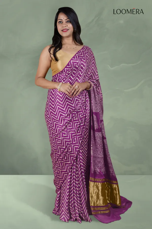Purple_Ajrakh_Modal_Silk_Saree_with_Hand_Block_Print
