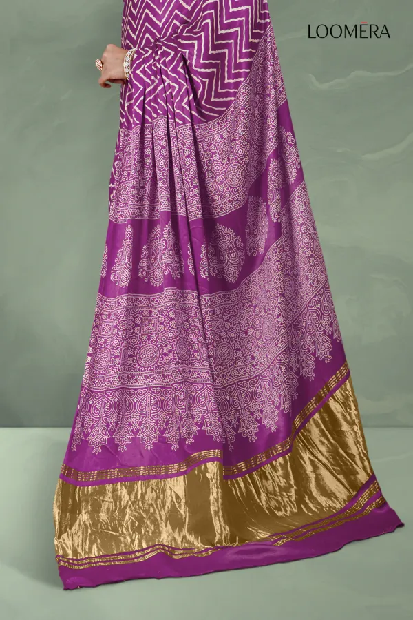Purple_Ajrakh_Modal_Silk_Saree_with_Hand_Block_Print