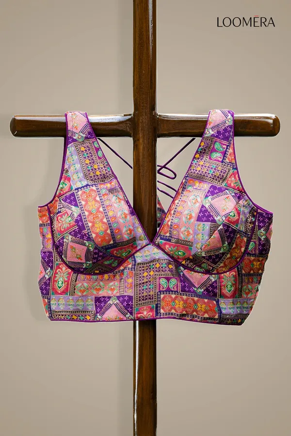 Purple_Multicolor_V_Neck_Readymade_Blouse