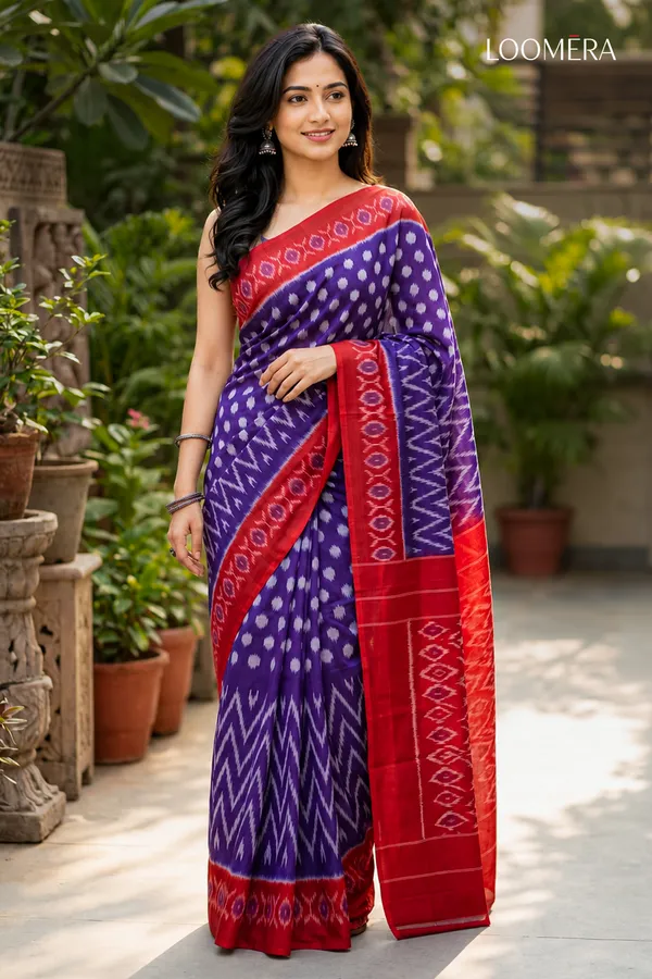 Purple_and_Red_Cotton_Linen_Saree