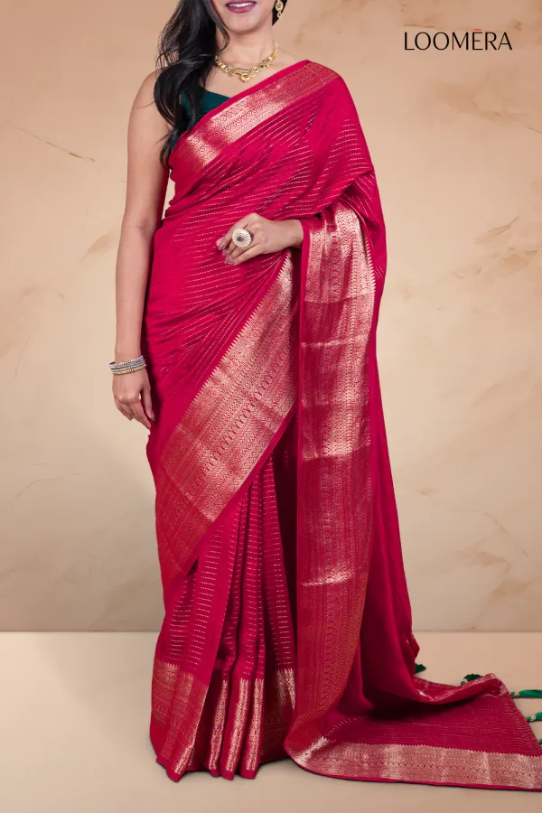 Rani_Pink_Semi_Silk_Saree_with_Golden_Zari_Border