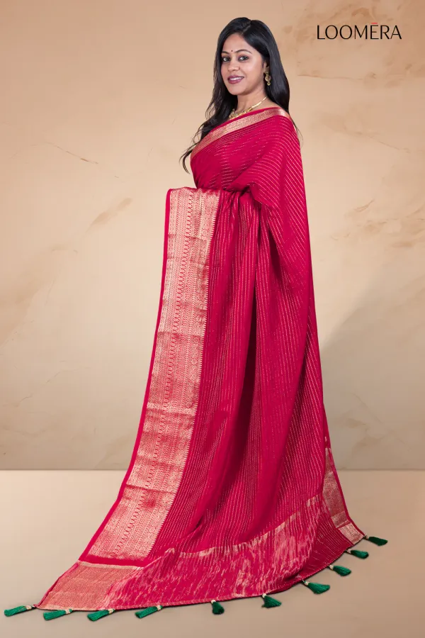 Rani_Pink_Semi_Silk_Saree_with_Golden_Zari_Border