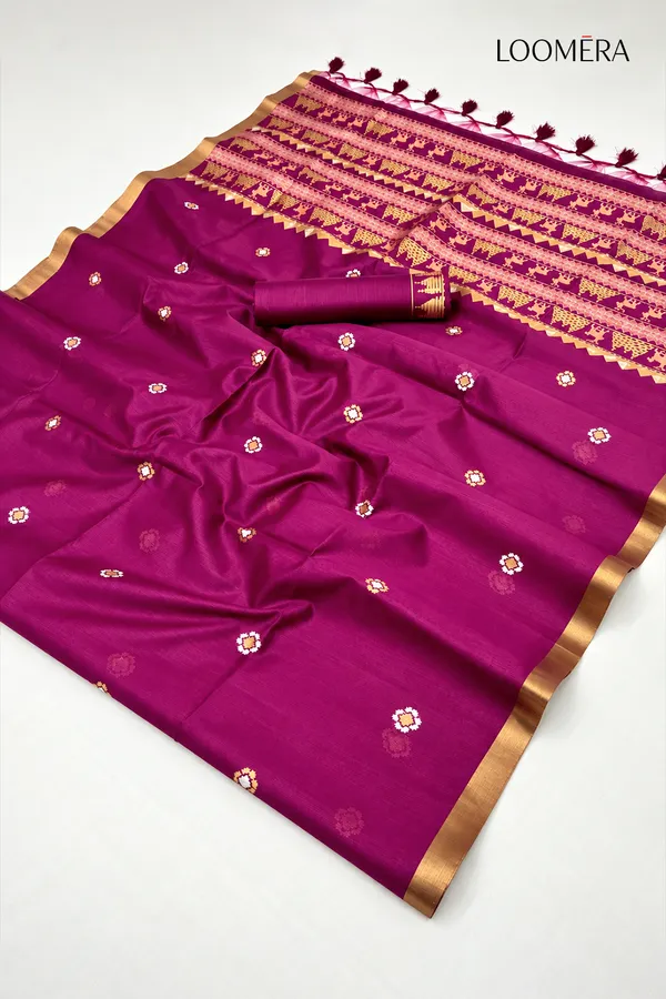 Rani_Pink_Tussar_Silk_Saree_with_Golden_Border