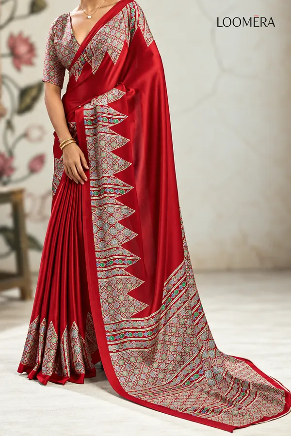 Red_Premium_Satin_Saree_with_Ajrakh_Print