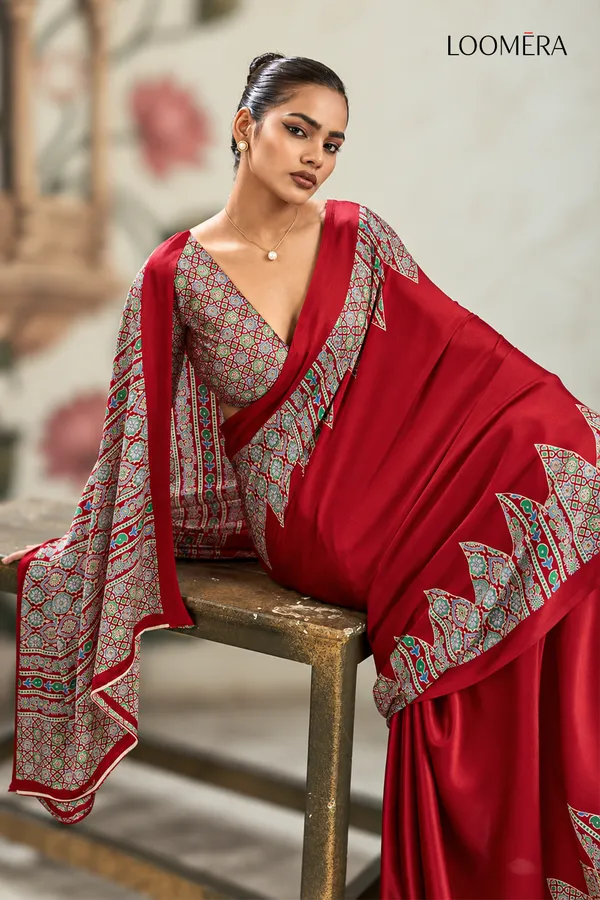 Red_Premium_Satin_Saree_with_Ajrakh_Print