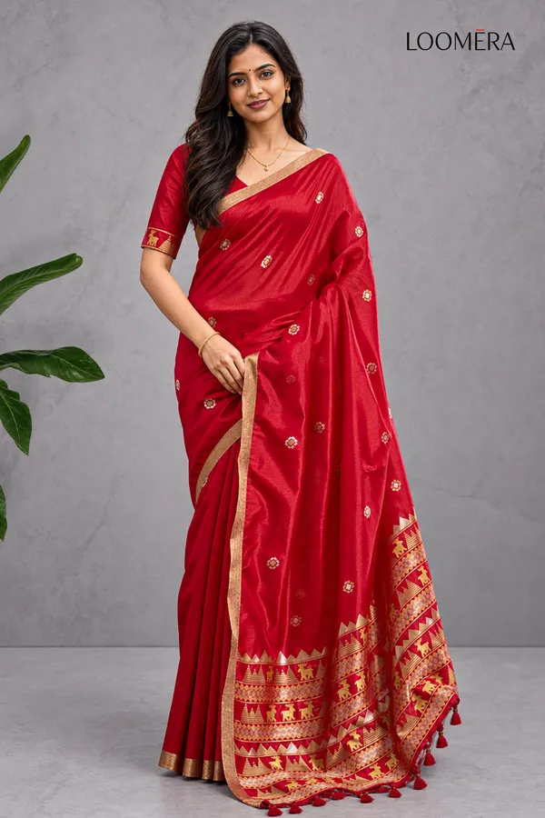 Red_Tussar_Silk_Saree_with_Golden_Border