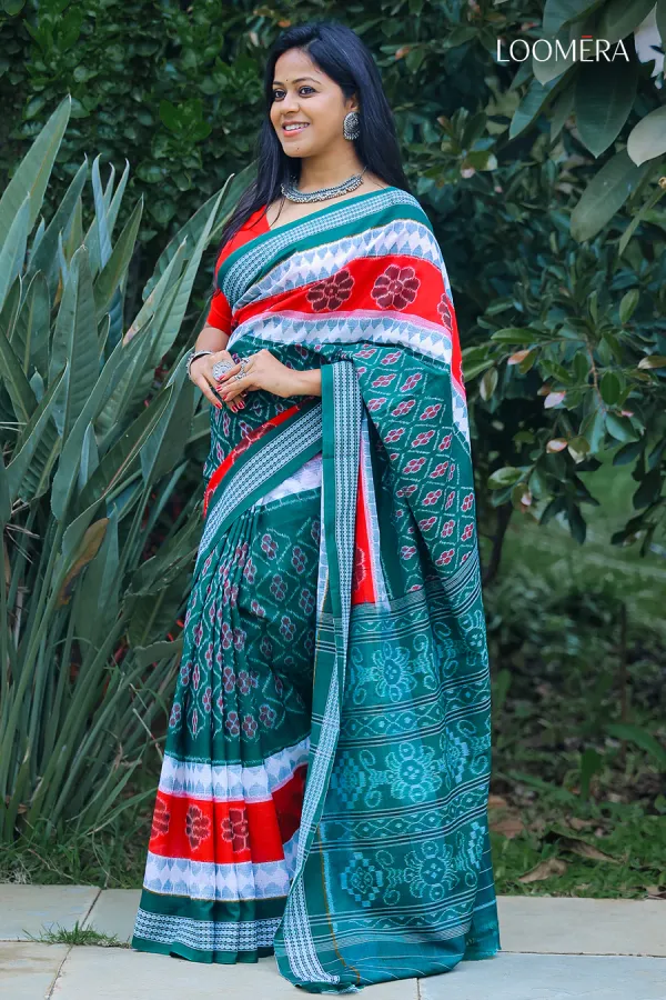 Red_and_Green_Handloom_Cotton_Ikat_Saree