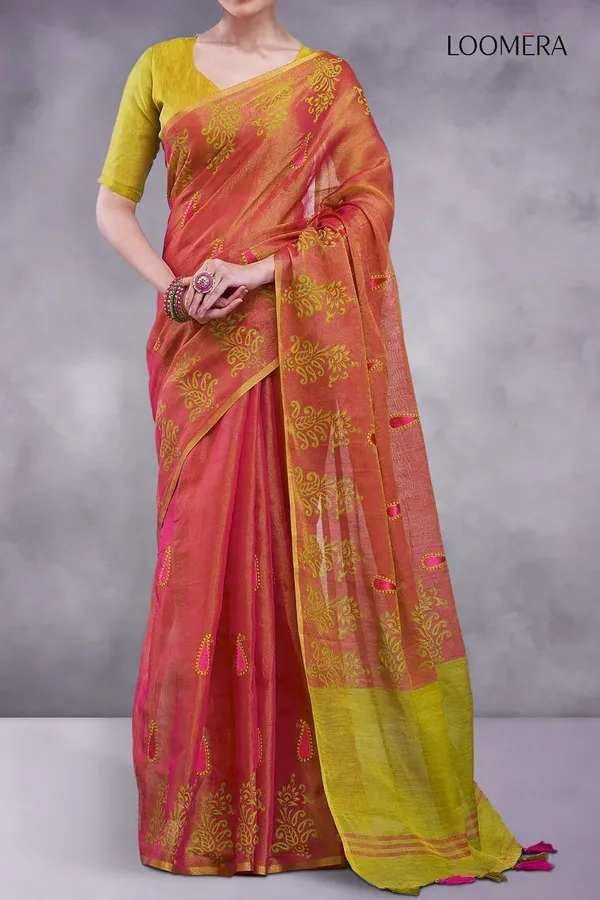 Reddish_Pink_Cotton_Silk_Saree