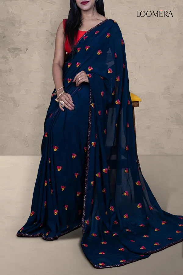 Oxford_Blue_Resham_Buta_Saree
