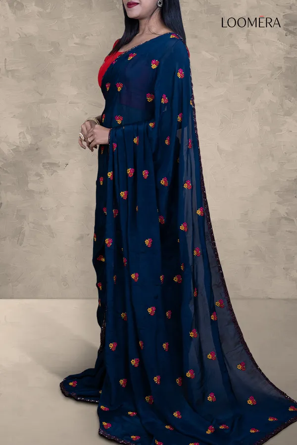 Oxford_Blue_Resham_Buta_Saree