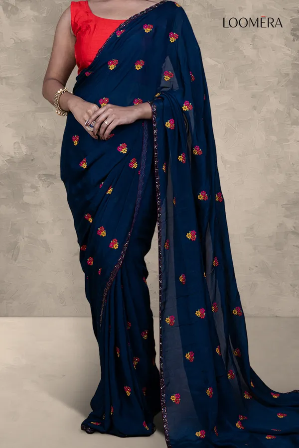 Oxford_Blue_Resham_Buta_Saree