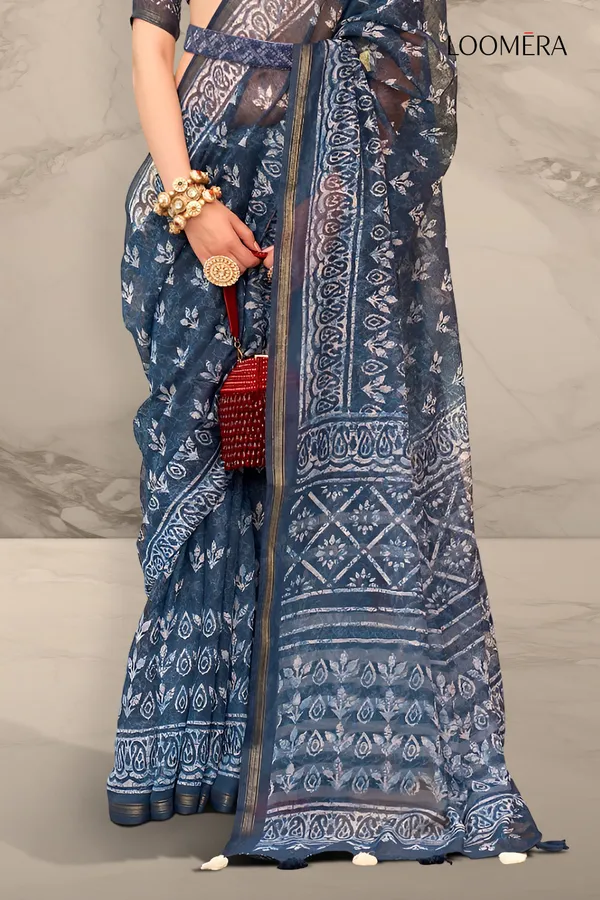 Navy_Blue_Printed_Cotton_Saree