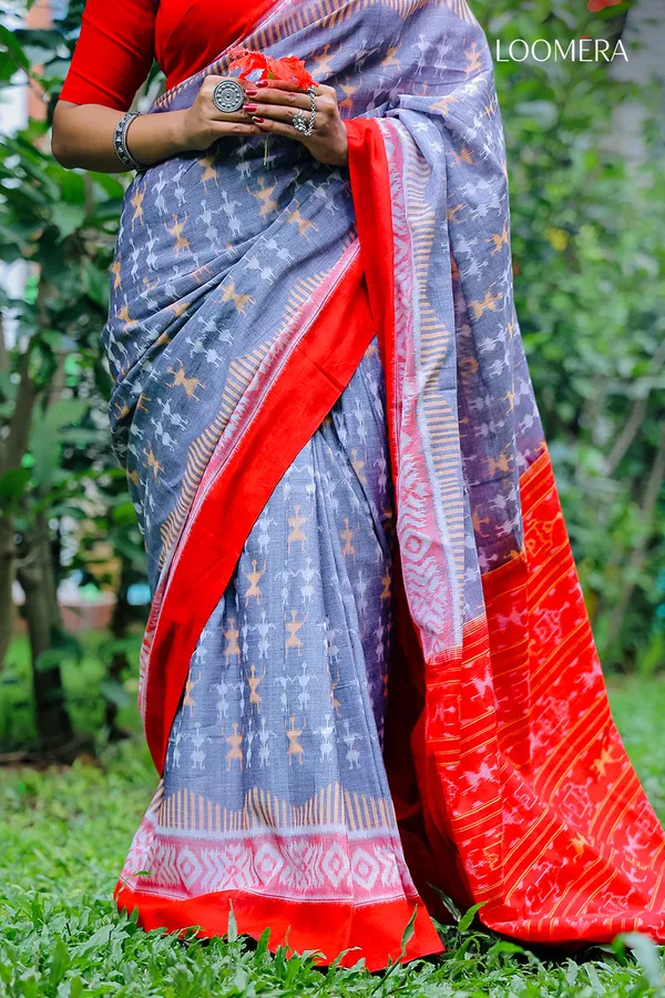 Red_And_Light_Blue_Cotton_Ikat_Saree