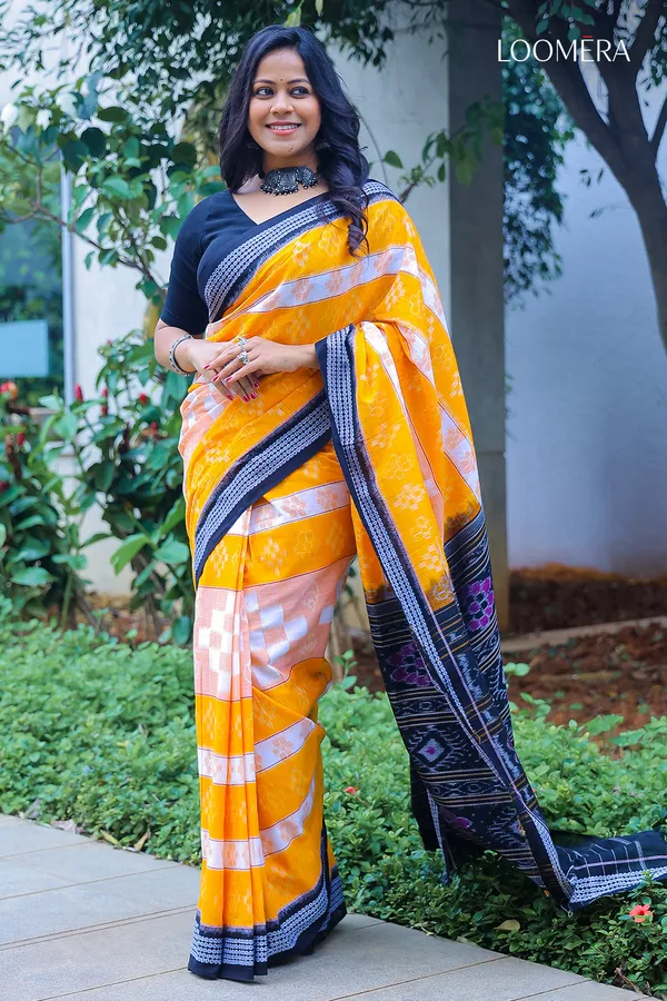 Amber_Yellow_Cotton_Sambalpuri_Saree