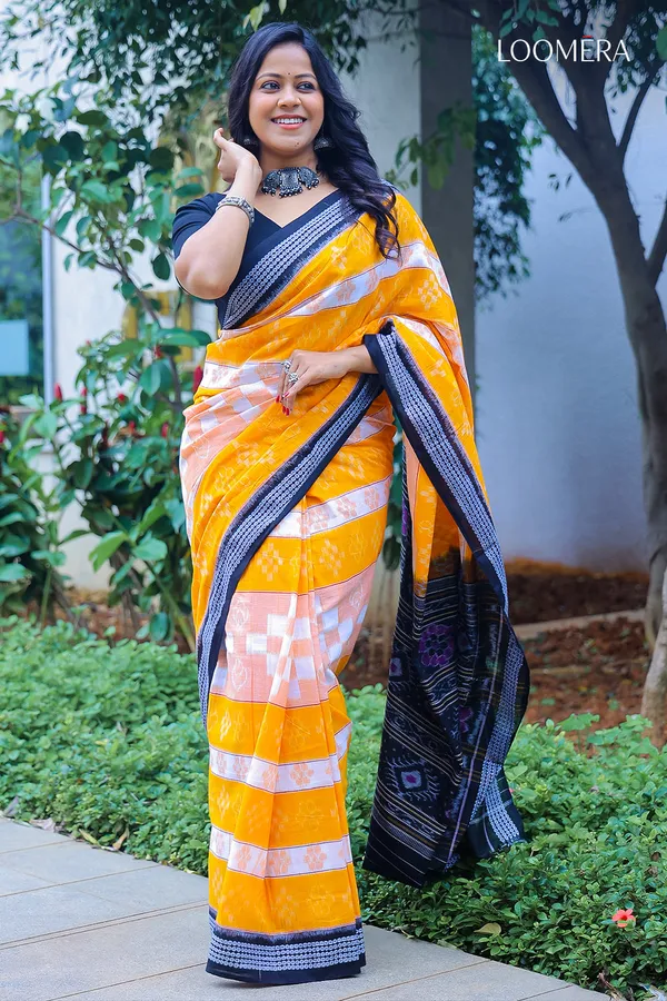 Amber_Yellow_Cotton_Sambalpuri_Saree