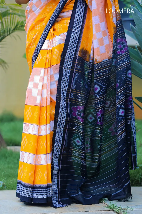 Amber_Yellow_Cotton_Sambalpuri_Saree
