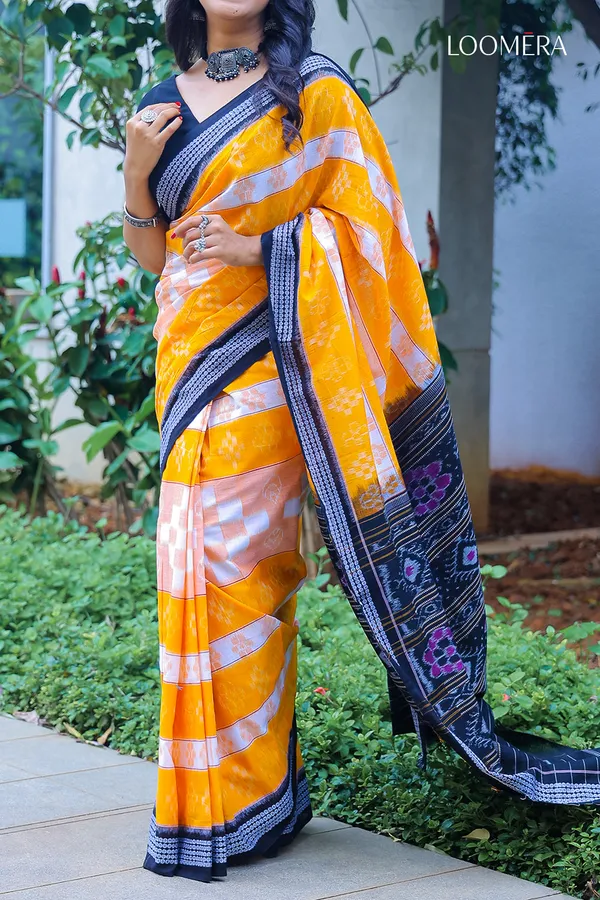Amber_Yellow_Cotton_Sambalpuri_Saree