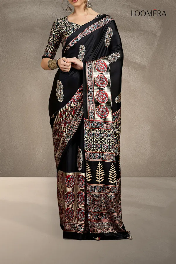 Black_Modal_Gaji_Silk_Saree_With_Ajrakh_Prints