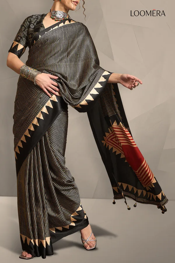 Black_Ajrakh_Gaji_Silk_Saree_With_Stripes