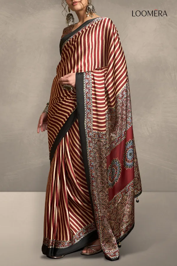 Rustic_Maroon_Gaji_Modal_Silk_Saree_With_Ajrakh_Prints