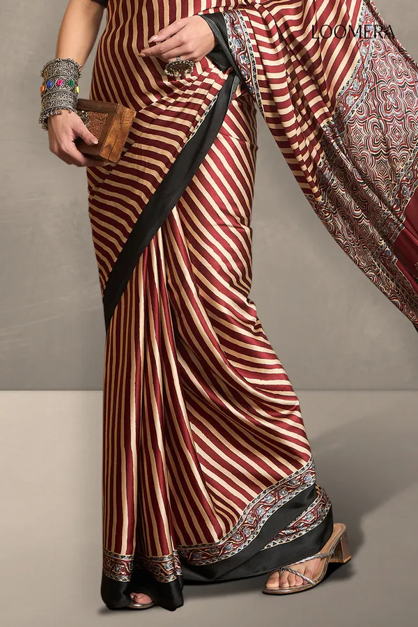 Rustic_Maroon_Gaji_Modal_Silk_Saree_With_Ajrakh_Prints