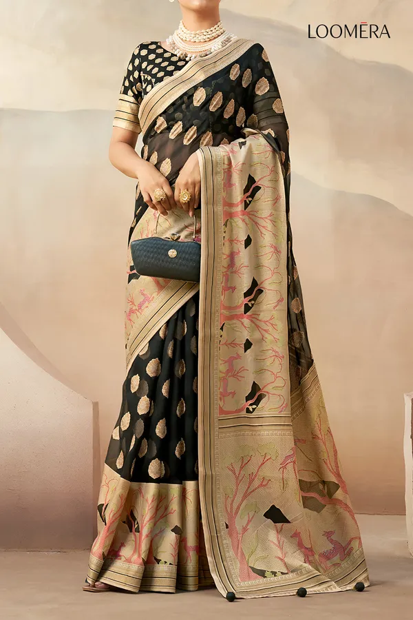 Black_Georgette_Saree_With_Jacquard_Butta_Design