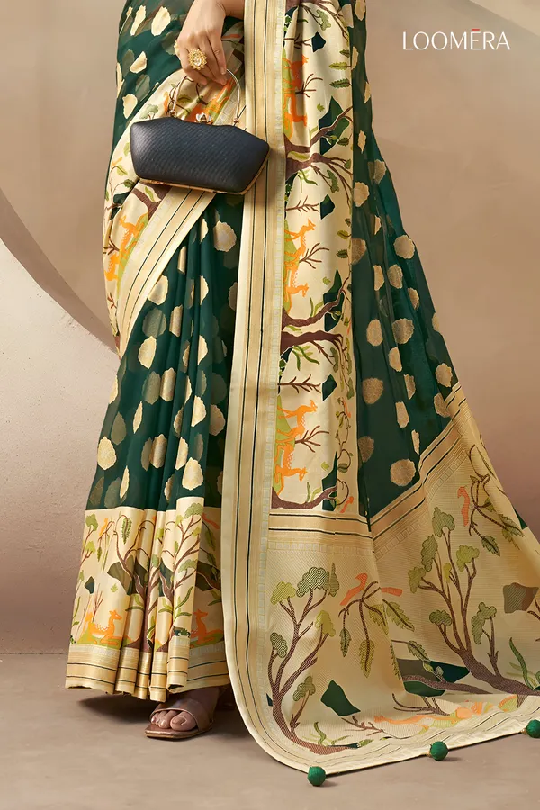 Forest_Green_Georgette_Saree_With_Jacquard_Butta_Design