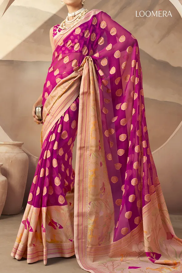 Magenta_Pink_Georgette_Saree_With_Jacquard_Butta_Design