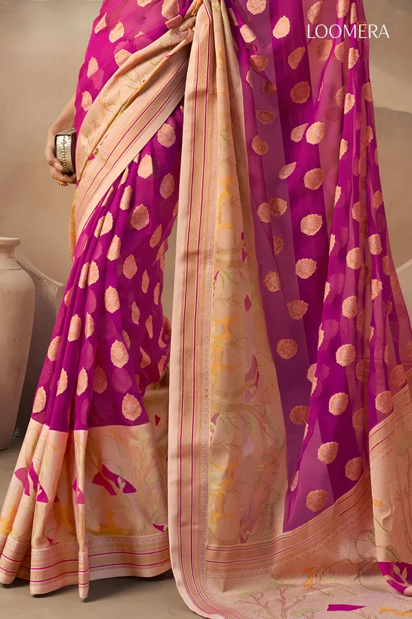 Magenta_Pink_Georgette_Saree_With_Jacquard_Butta_Design