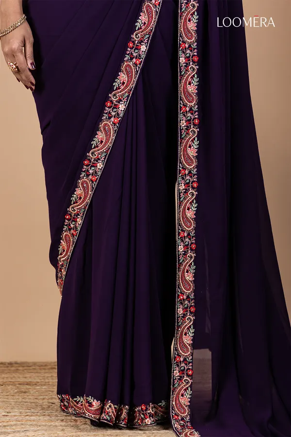 Purple_Georgette_Saree_With_Thread_Work_And_Fancy_Blouse
