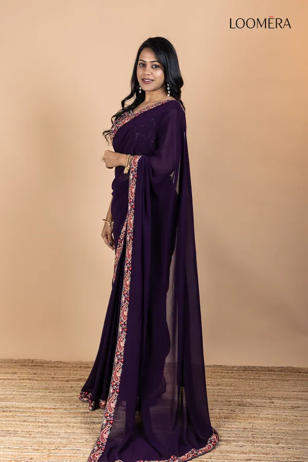 Purple_Georgette_Saree_With_Thread_Work_And_Fancy_Blouse