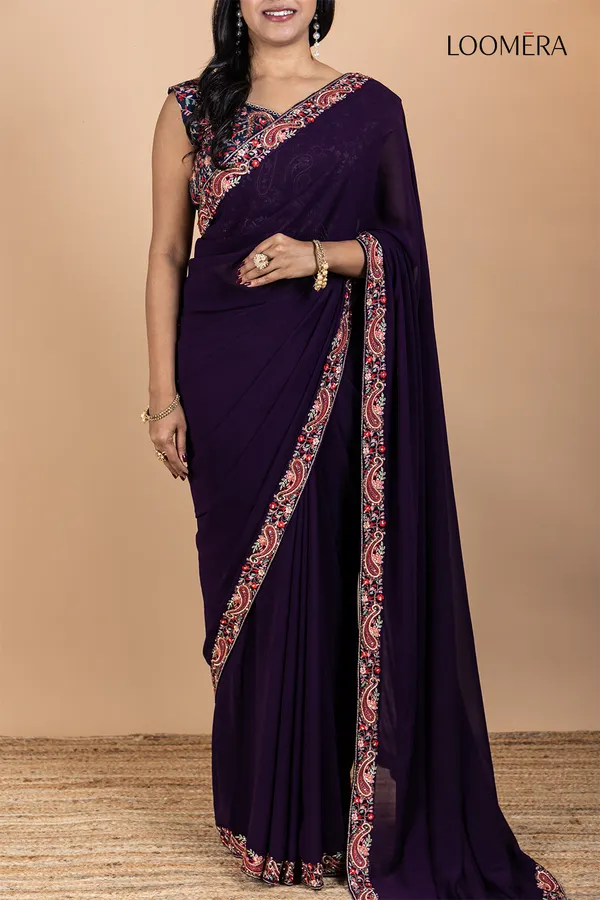 Purple_Georgette_Saree_With_Thread_Work_And_Fancy_Blouse