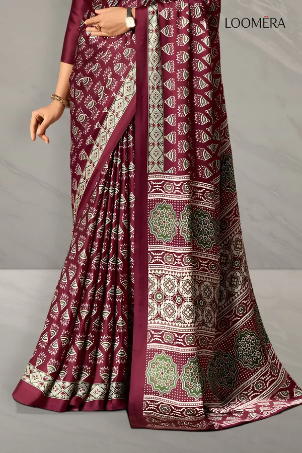 Maroon_Soft_Modal_Silk_Saree_With_Ajrakh_Prints