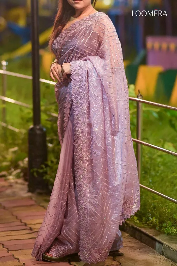 Lavender_Organza_Saree_With_Thread_And_Sequin_Work