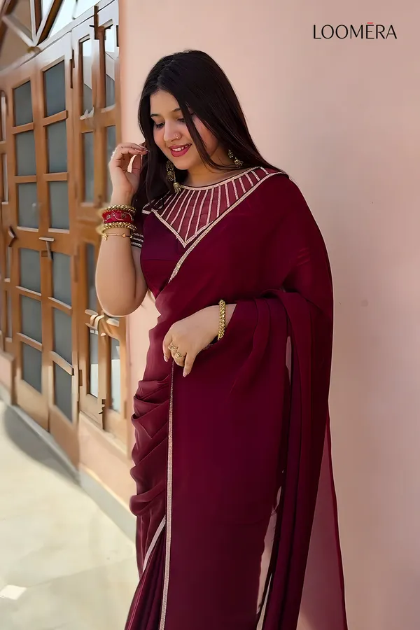 Maroon_Satin_Saree_With_Stone_Work_And_Readymade_Blouse
