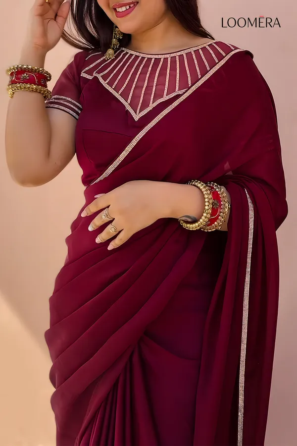 Maroon_Satin_Saree_With_Stone_Work_And_Readymade_Blouse