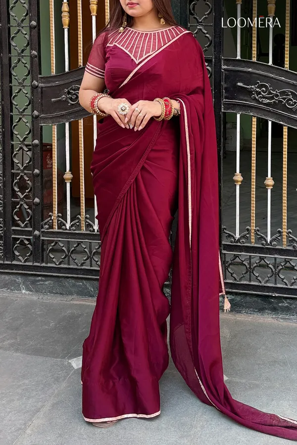 Maroon_Satin_Saree_With_Stone_Work_And_Readymade_Blouse