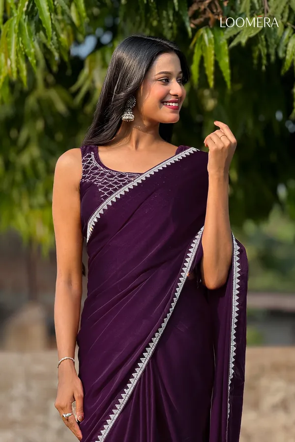 Plum_Purple_Satin_Saree_With_Stone_Work