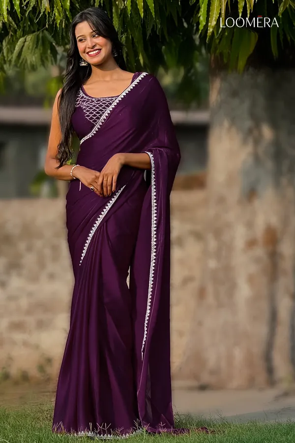 Plum_Purple_Satin_Saree_With_Stone_Work