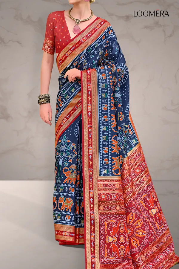 Indigo_Blue_Patola_Saree_With_Gold_Foil_Print