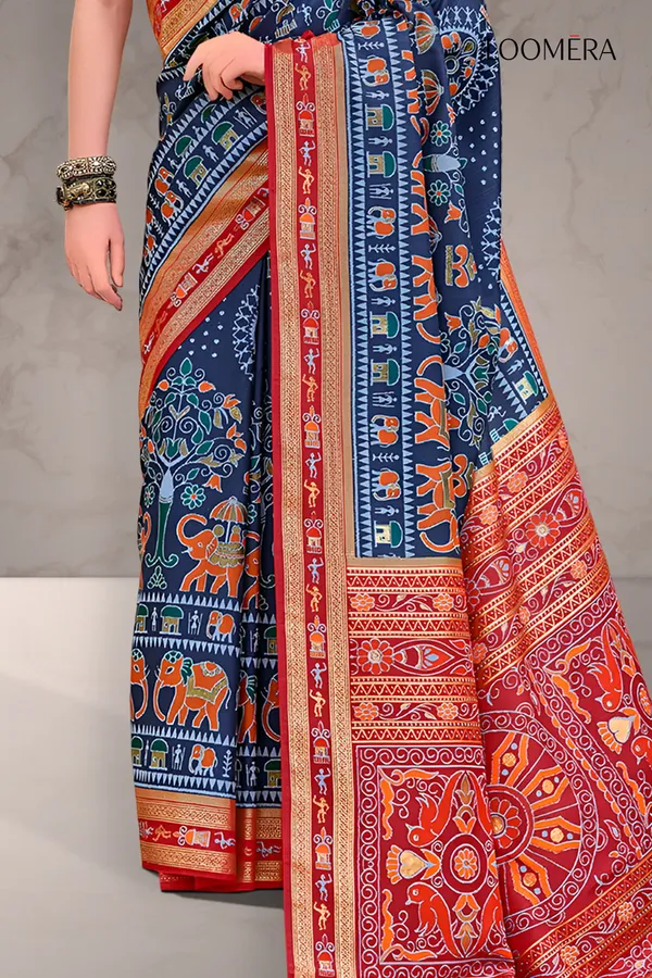 Indigo_Blue_Patola_Saree_With_Gold_Foil_Print