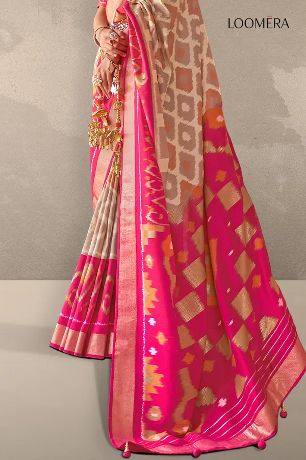 Multicolour_Viscose_Silk_Saree_With_Silver_Zari_Border