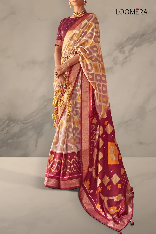 Beige_And_Maroon_Viscose_Saree_With_Zari_Border