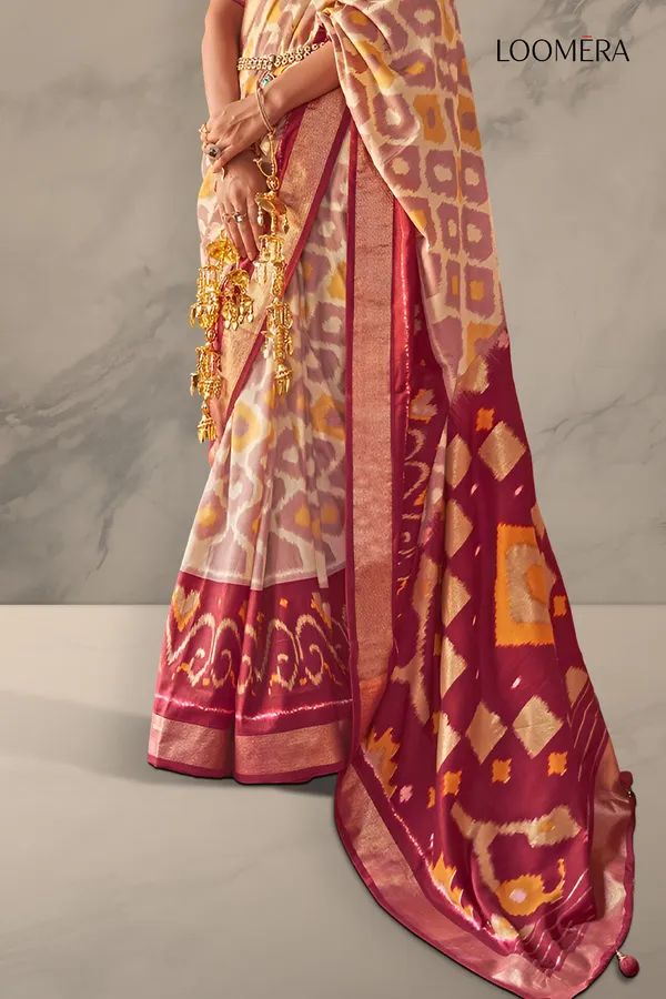 Beige_And_Maroon_Viscose_Saree_With_Zari_Border