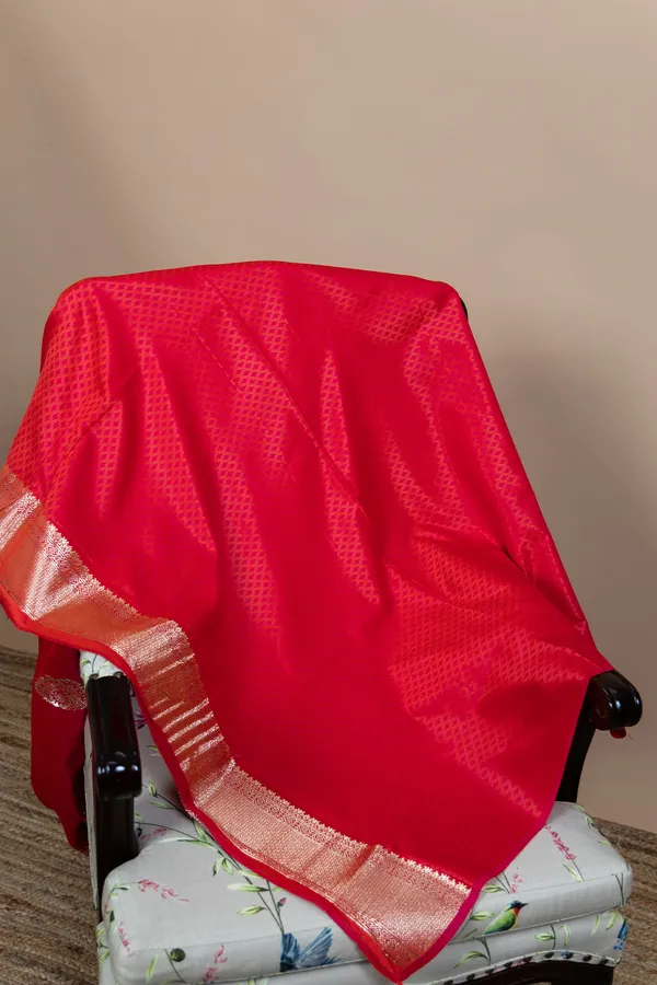 Red_Viscose_Silk_Saree_With_Floral_Buttas_And_Zari_Border
